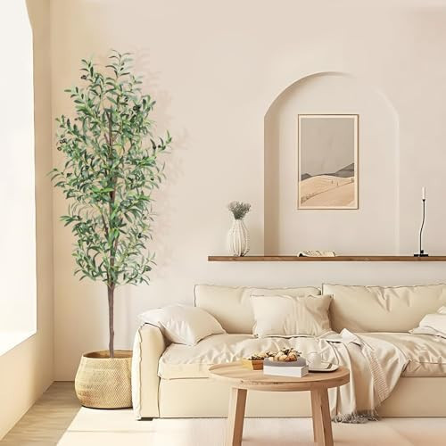 CETRD Artificial Olive Tree, 6FT Tall Faux Olive Trees 72in Outdoor Fake Potted Silk Plant with Trunk and Realistic 648 Leaves and 24 Fruits for Modern Office Home Decor Indoor（1pack） | Amazon (US)