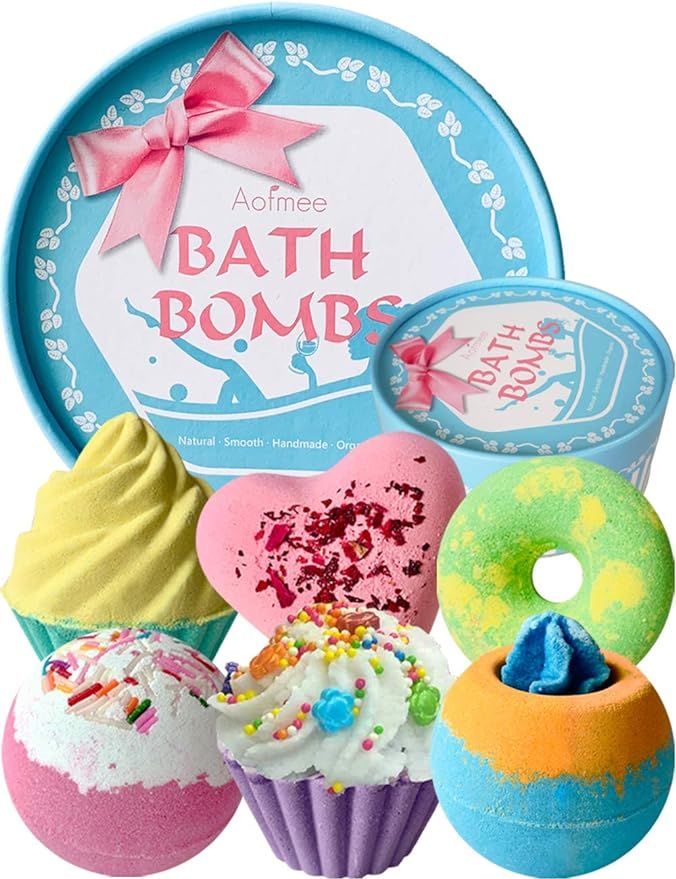 Aofmee Bath Bombs Gift Set, Handmade Bubble and Floating Fizzies Spa Kit, Shea and Cocoa Dry Skin... | Amazon (US)