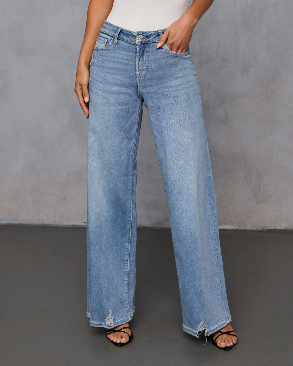 Inka Super Stretch Distressed Wide Leg Jeans | VICI