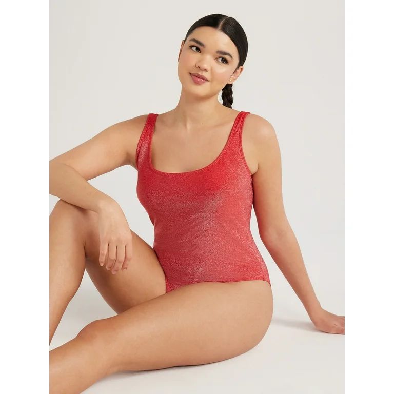 No Boundaries Juniors’ Lurex One Piece Tank Swimsuit with Scooped Back, Sizes S-XL | Walmart (US)