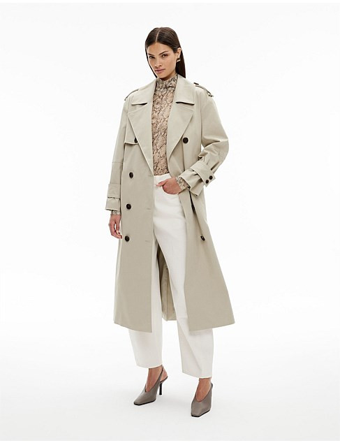 Witchery Classic Trench Coat With Double Breasted Silhouette Pebble | David Jones | David Jones (Australia & New Zealand)