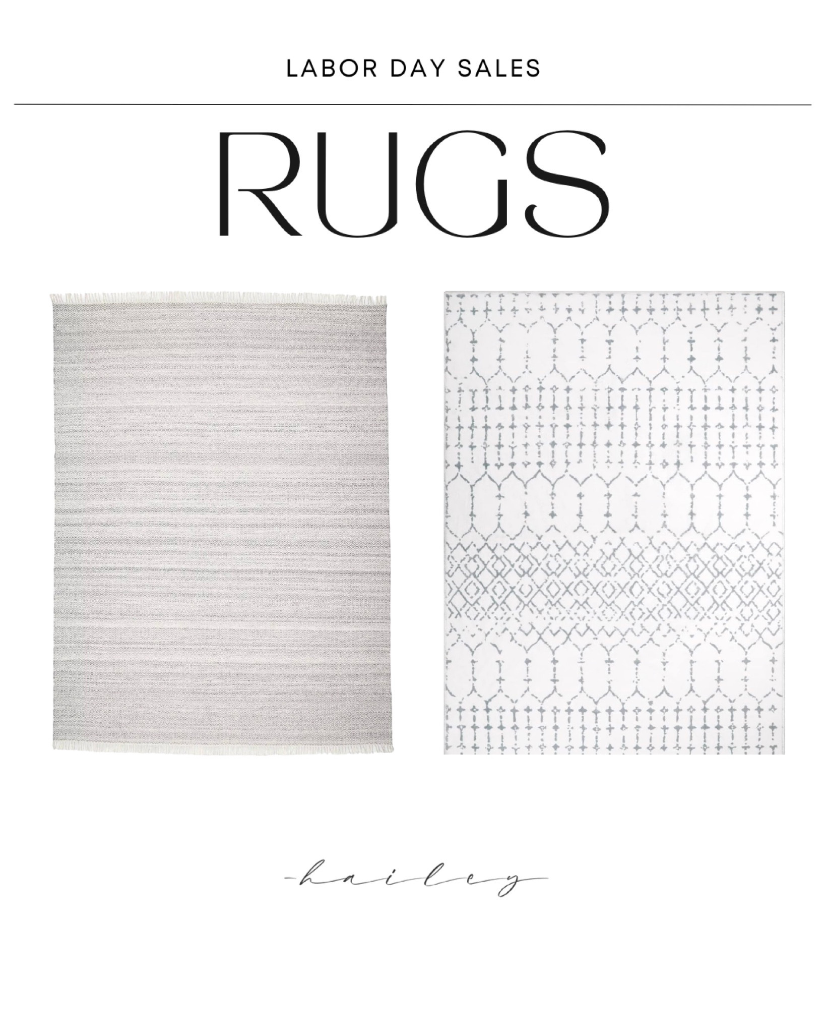 Labor Day Sales! With Labor Day fast approaching, it's the perfect time to seize some fantastic deals for your home. 

🔅 Today’s Labor Day Deals:  Rugs! 🔅

Labor Day Sales 2023! 🤍🩶

September 4th, 2023, marks the date for Labor Day, and I've put together an exclusive list of the best home deals from major online retailers. Everyone loves a good bargain, especially when shopping for their home. 

Whether you're looking to start your holiday shopping early or revamp your closet for the fall season, this post has got you covered. Don't miss out on any of these incredible home deals - visit my Chic Style Blog, haileyefeldman.com, & check out the top picks to keep in mind.

#LTKsalealert #LTKSale #LTKhome