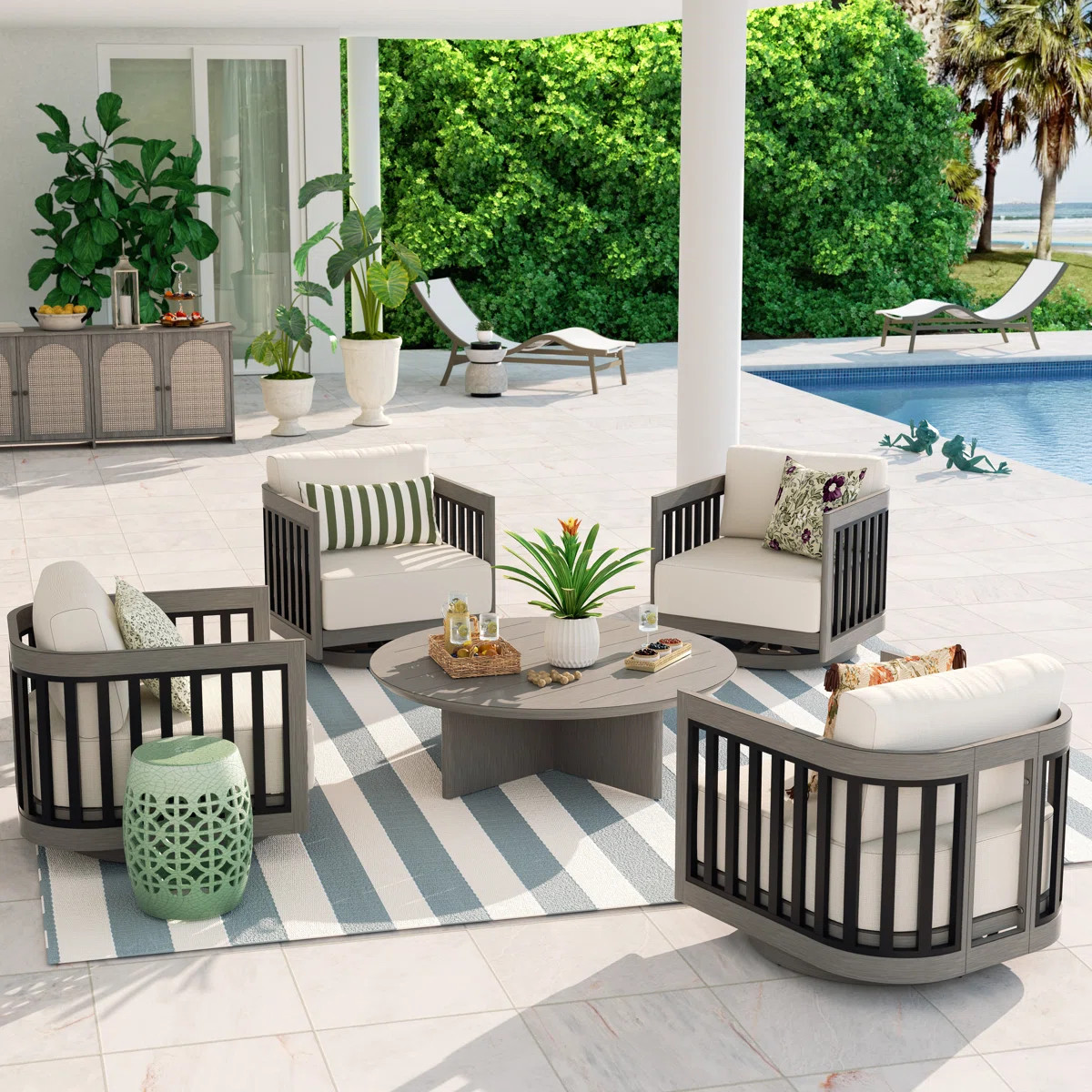 Sereno Patio 4 Person Aluminum Conversation Set With Round Coffee Table And Swivel Club Chairs An... | Wayfair North America