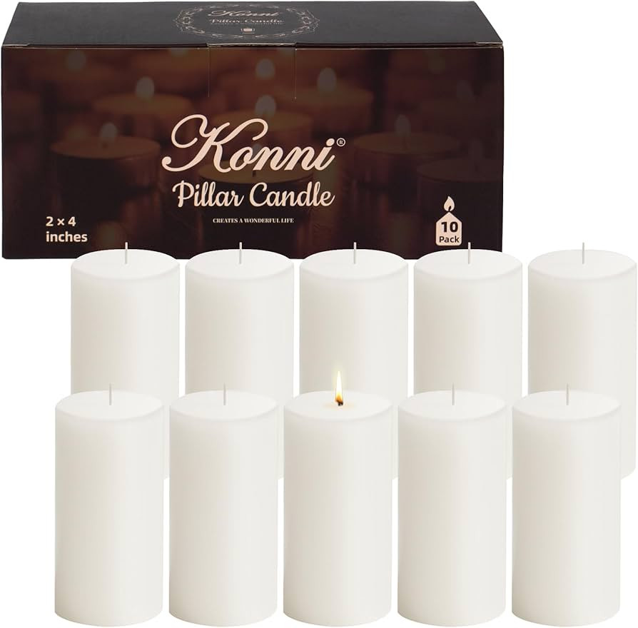 KONNI White Pillar Candles Set of 10, 2"x 4" Unscented Pillar Candles Bulk, 20 Hours Long Burning... | Amazon (US)