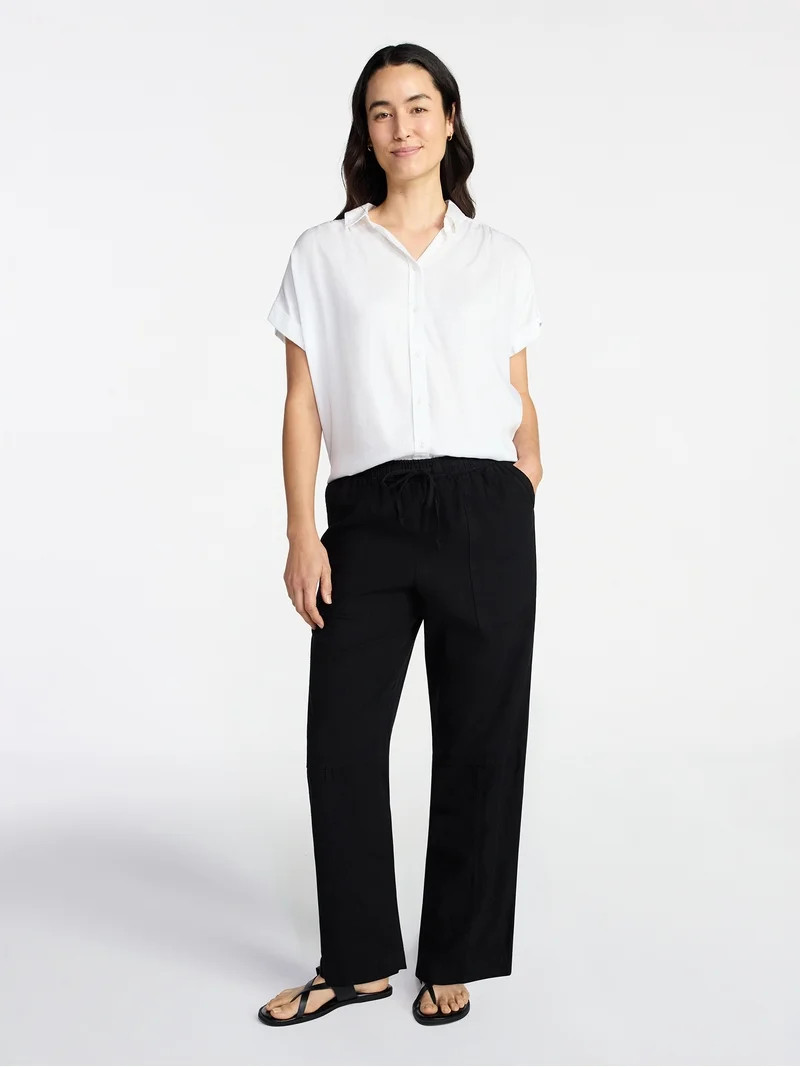 Time and Tru Women's Tapered Linen Blend Pants, Sizes XS-XXXL | Walmart (US)