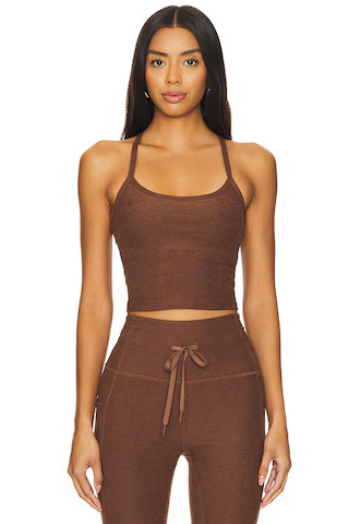 Beyond Yoga Spacedye Slim Racerback Cropped Tank Top in Bold Mocha Heather from Revolve.com | Revolve Clothing (Global)