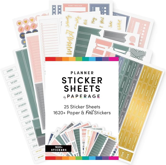 PAPERAGE Planner Stickers, Multicolored & Gold Foil Accessories for Planners, Calendars, Journals... | Amazon (US)