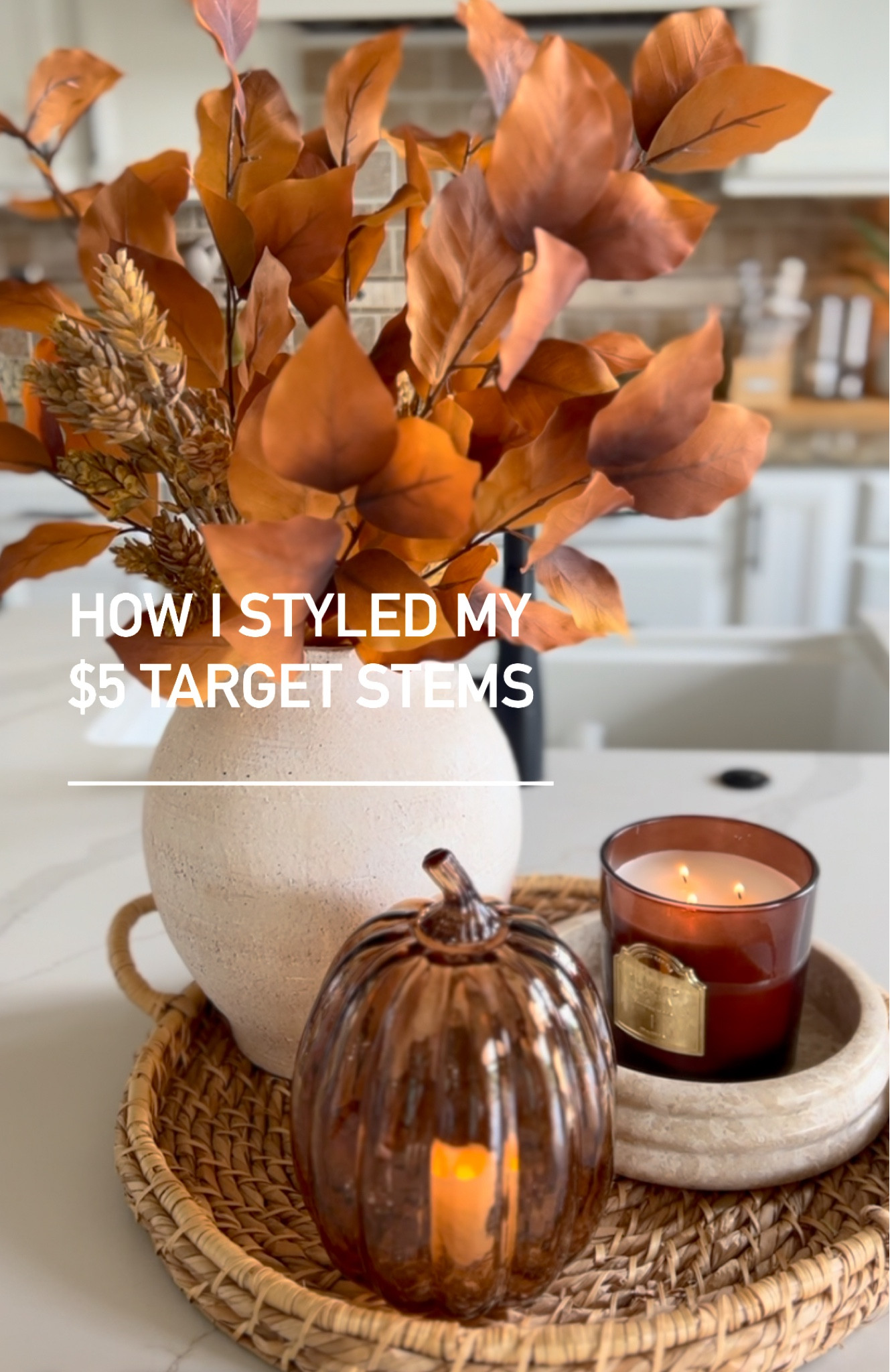 These beautiful $5 stems from Target look so beautiful in a textured clay vase styled on top of a kitchen island or coffee table. I used 3 brown golden stems to complete this look!

#LTKHome #LTKFallSale #LTKSeasonal