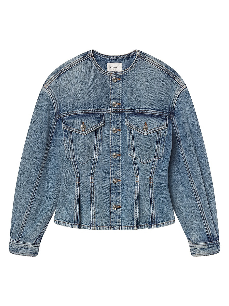 Women's The Nipped Collarless Denim Jacket - Umbria - Size XS | Saks Fifth Avenue