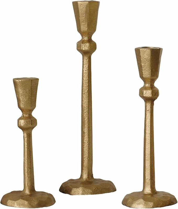 Taper Candle Holders,Candlestick Set of 3,Antique Brass Iron Gold Candle Stand Candlelight Dinner... | Amazon (US)