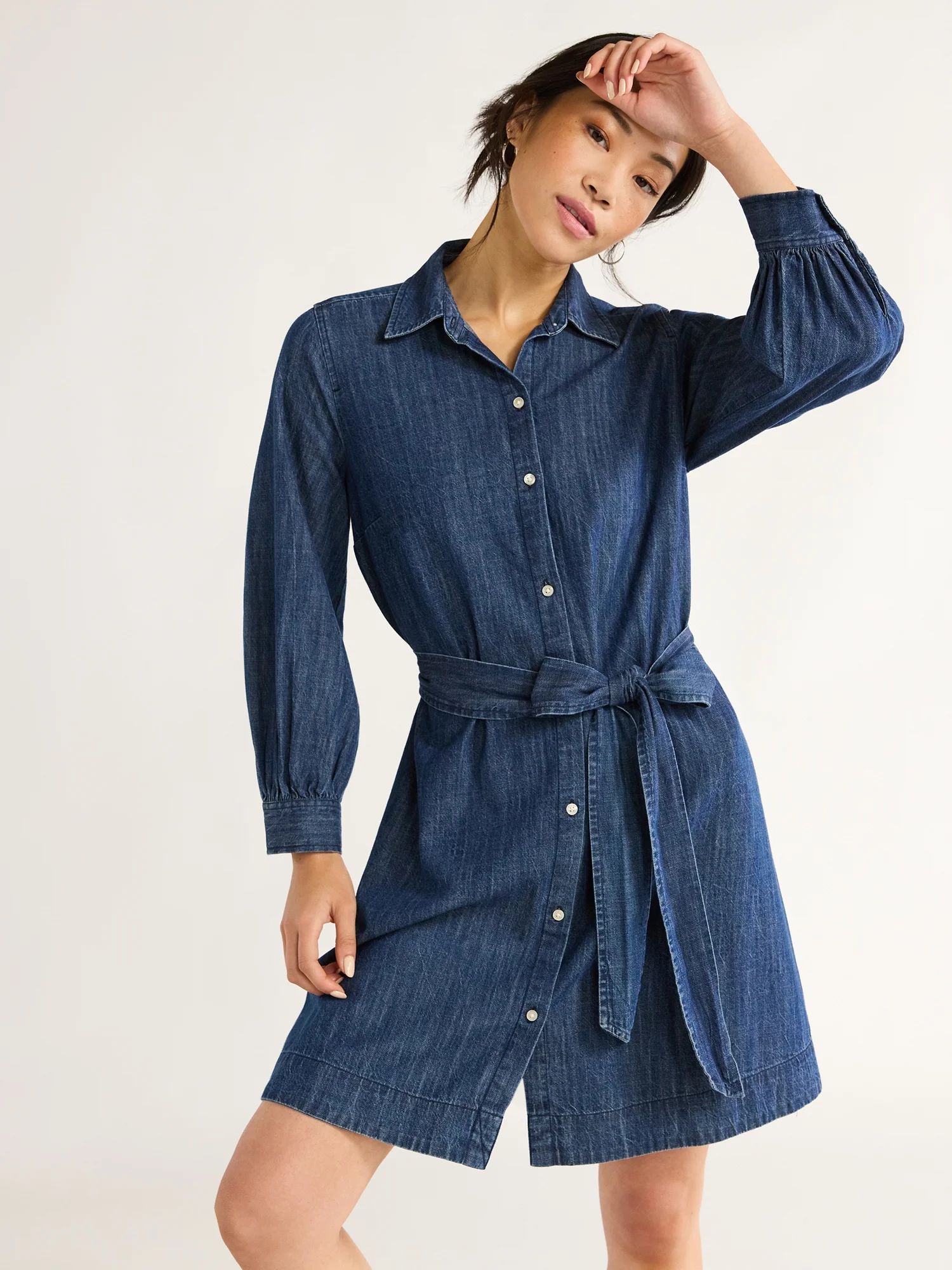 Free Assembly Women’s Denim Belted Mini Shirtdress, Sizes XS-XXL | Walmart (US)