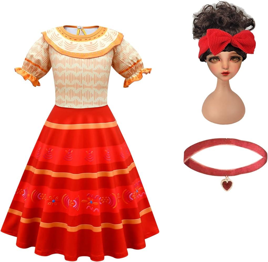 Dolores Costume for Girls Encant Isabella Mirabel Cosplay Outfit Princess Dress with Wig Necklace fo | Amazon (US)