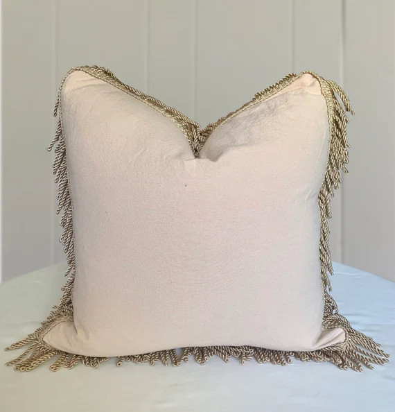 Pale Peach Pillow Cover With Champagne Rope Fringe Neutral - Etsy | Etsy (US)