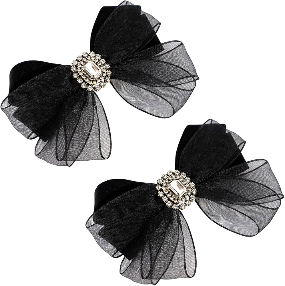 CCelia's 2Pcs 4" BLack Hair Bows Clips,Big Large Mesh Yarn Bows Ins Hair Barrettes Hair Accessori... | Amazon (US)