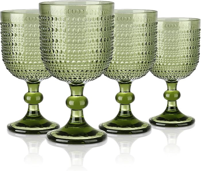 Joeyan Green Vintage Wine Goblet Glasses,Embossed Colored Stemmed Glass Cups,Hobnail Stemware Dri... | Amazon (US)