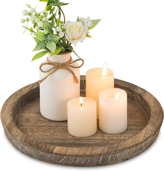 Hanobe Candle Plate Holder Tray: Round Wooden Decorative Candle Plate Small Farmhouse Table Cente... | Amazon (US)