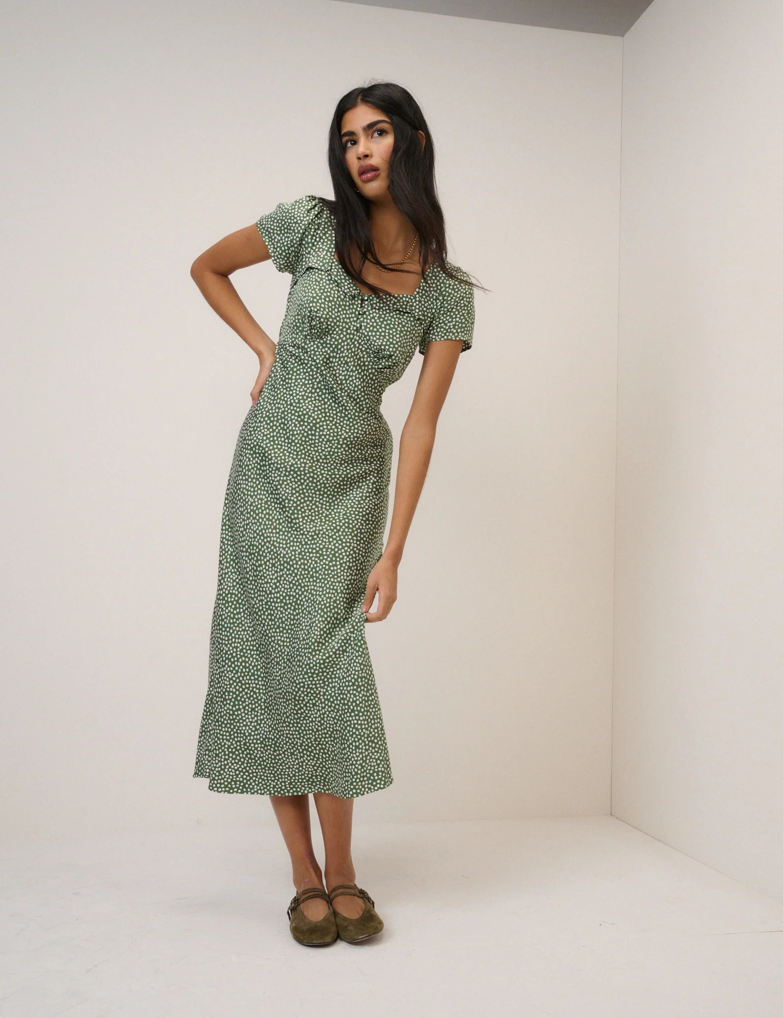 Green Spotty Tia Midi Dress | Nobody's Child