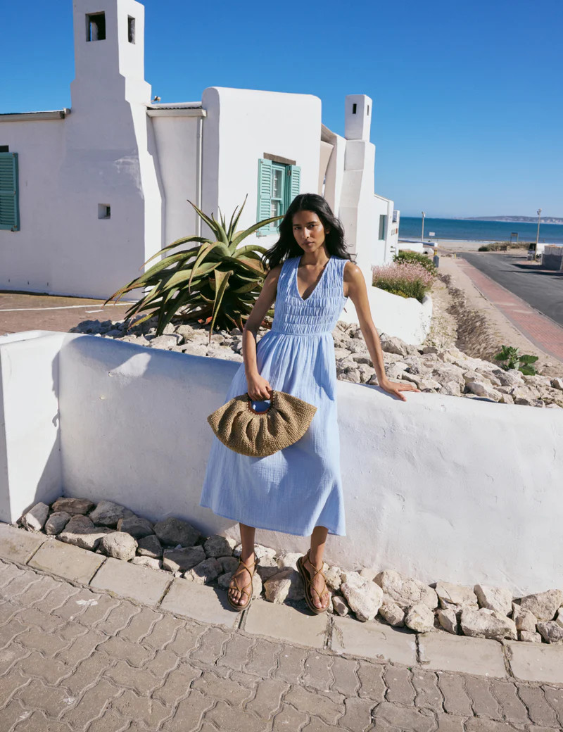 Blue Ruched Sleeveless Audrey Midi Dress | Nobody's Child