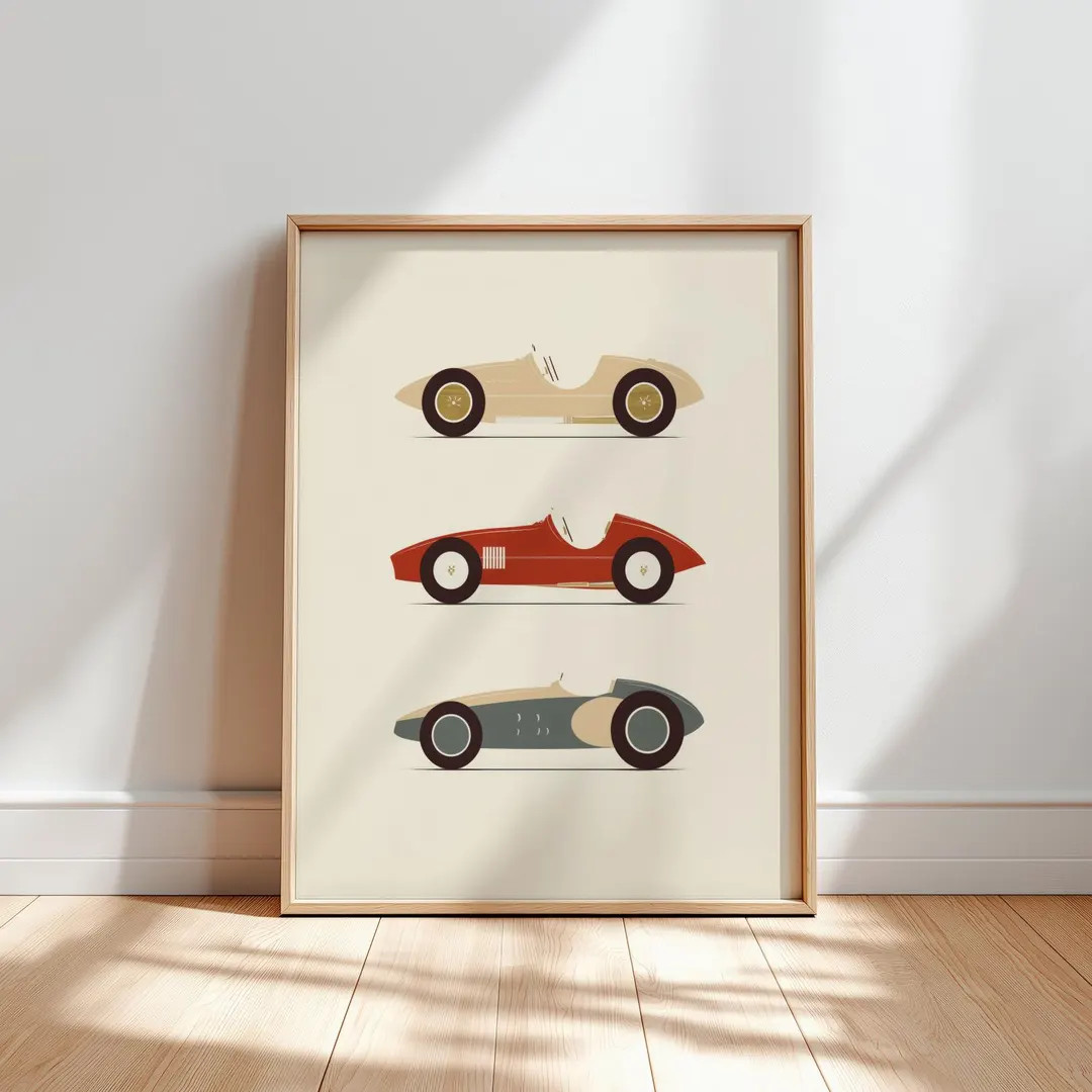 Vintage Race Car Art Print: Retro Vehicle Nursery Decor (digital Download) - Etsy | Etsy (US)