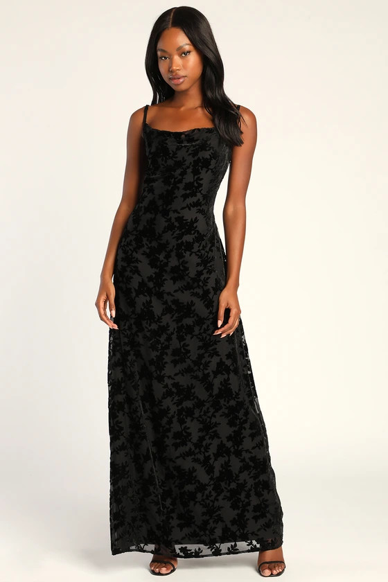 Romance in the Making Black Floral Print Velvet Maxi Dress | Lulus (US)