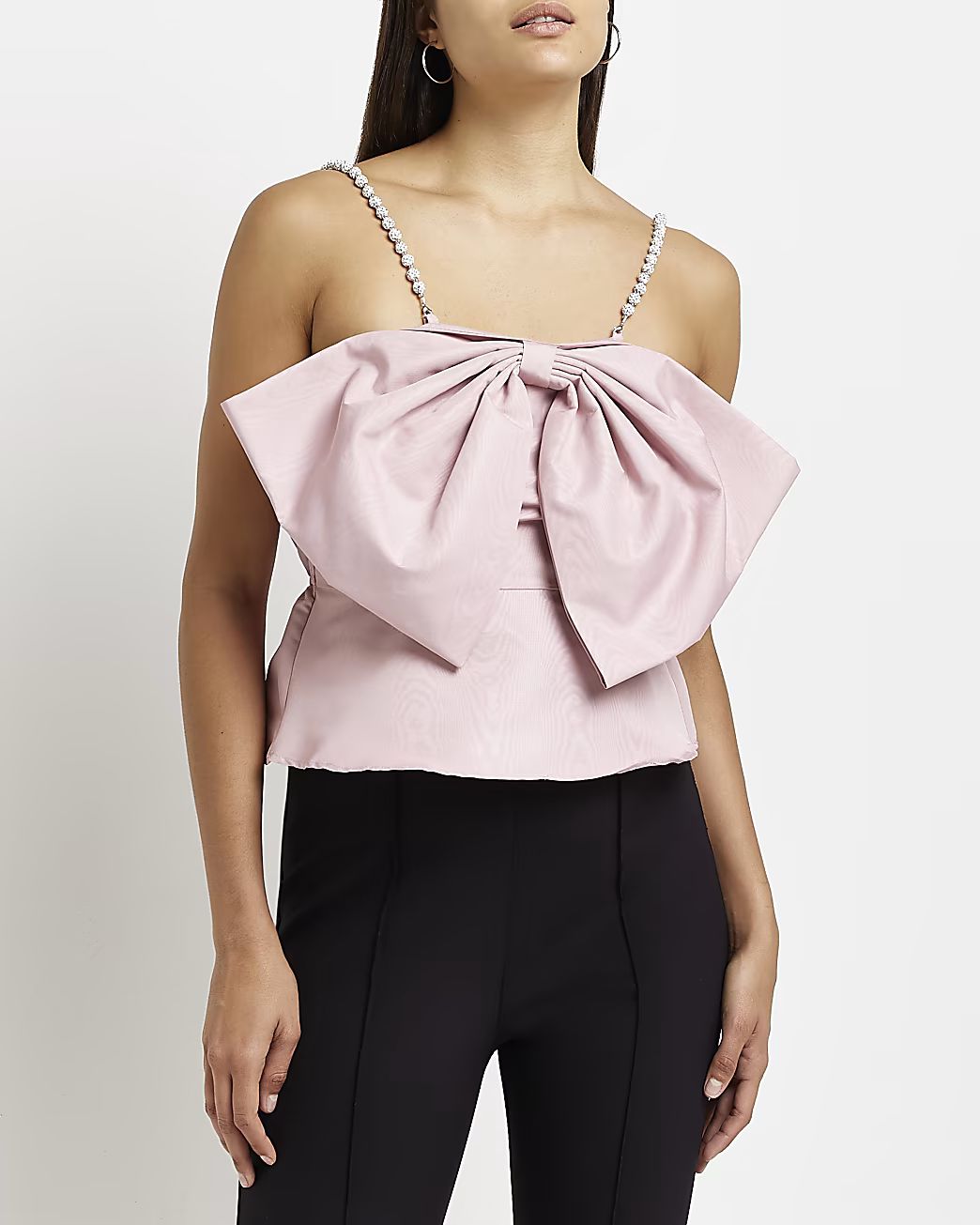 Pink bow detail cami top | River Island (US)