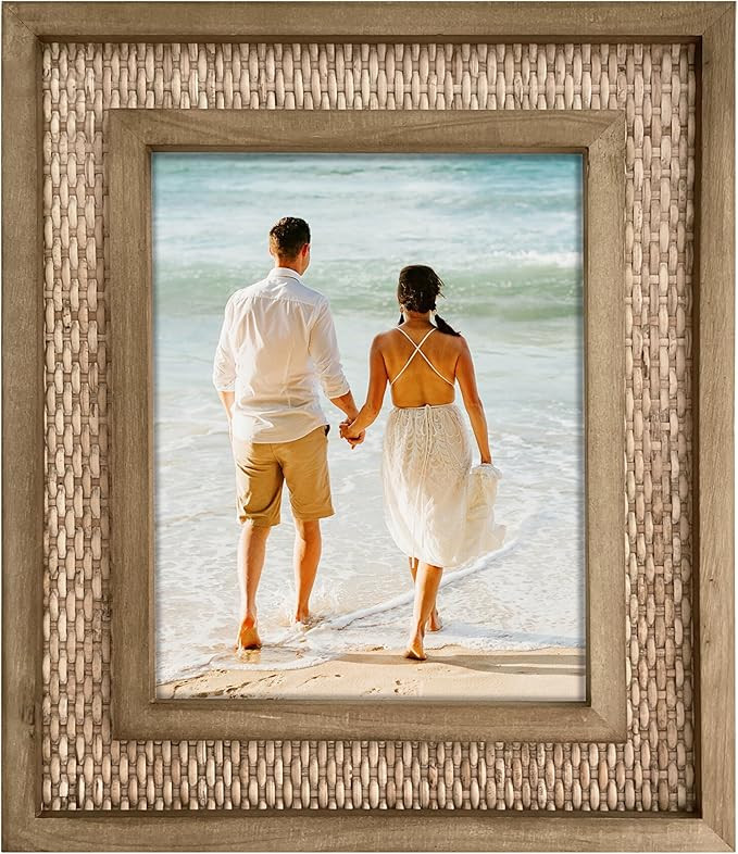 Rattan Frame for 8x10 Photos, EACH UNIQUE Natural Fir Wood, Handwoven Rattan Mat, Boho Picture Fr... | Amazon (US)