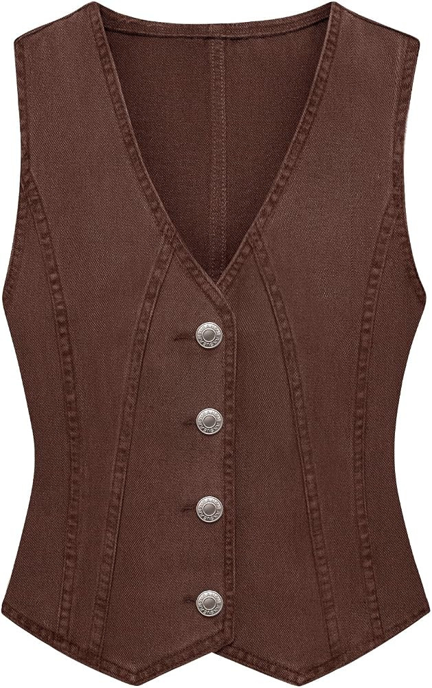 LYHIPSS Denim Vest Women V Neck Jean Vest Tops for Women Sleeveless Button Down Summer Outfit Den... | Amazon (US)
