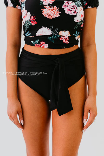 HIGH WAIST TIE FRONT SWIM BOTTOMS IN BLACK BY PINK DESERT | Pink Desert