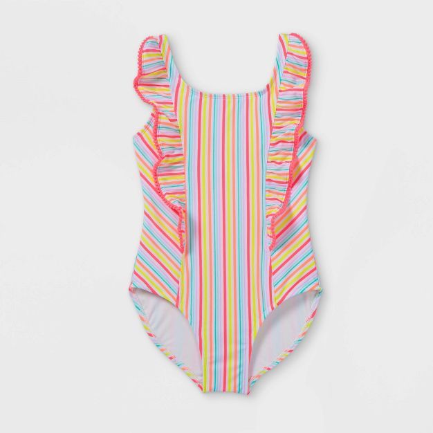 Girls' Striped Ruffled One Piece Swimsuit- Cat & Jack™ | Target