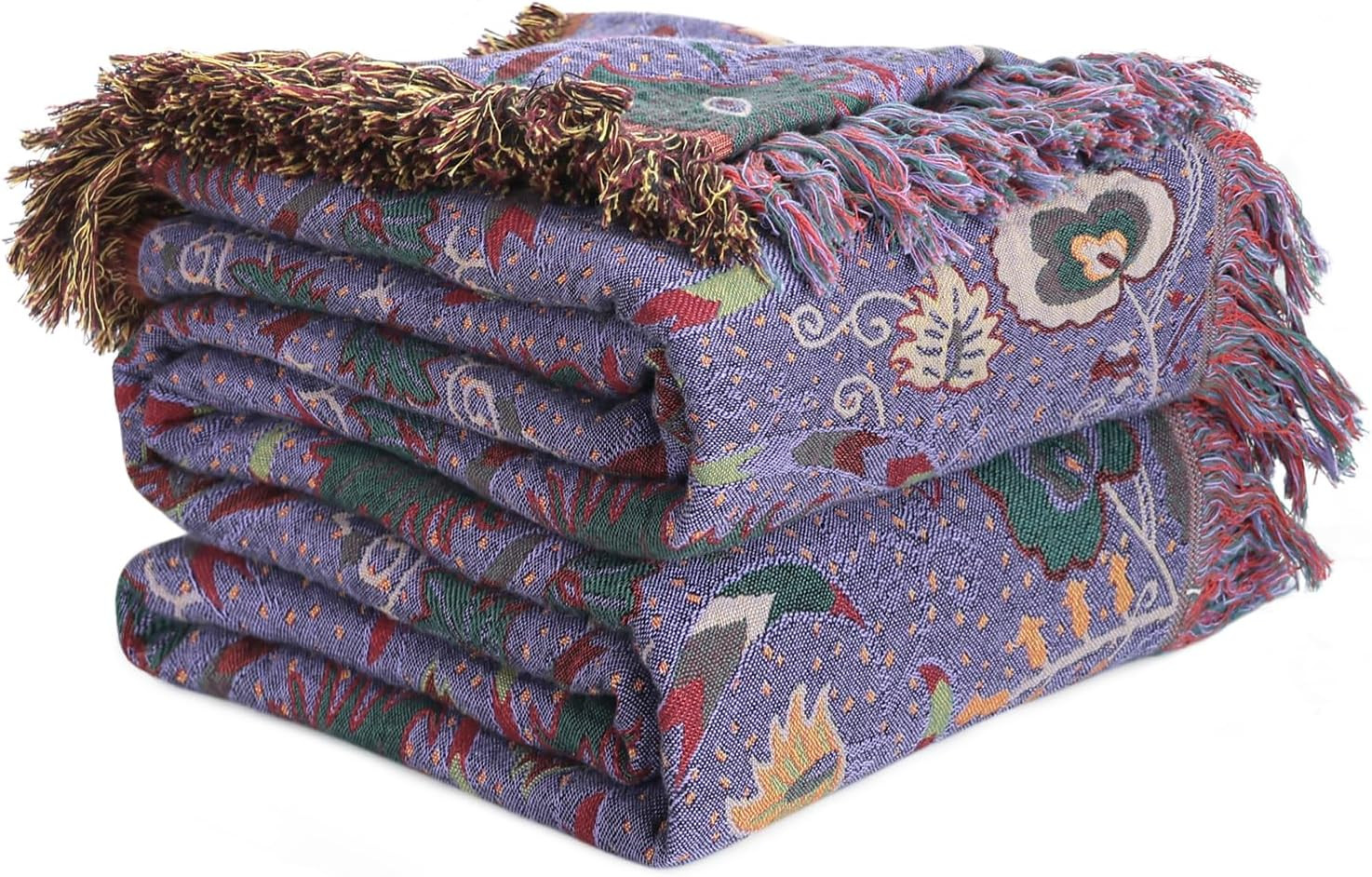 LUTBM Boho Throw Blanket for Bed 60"x80", 100% Cotton Purple Couch Blankets | Amazon (US)
