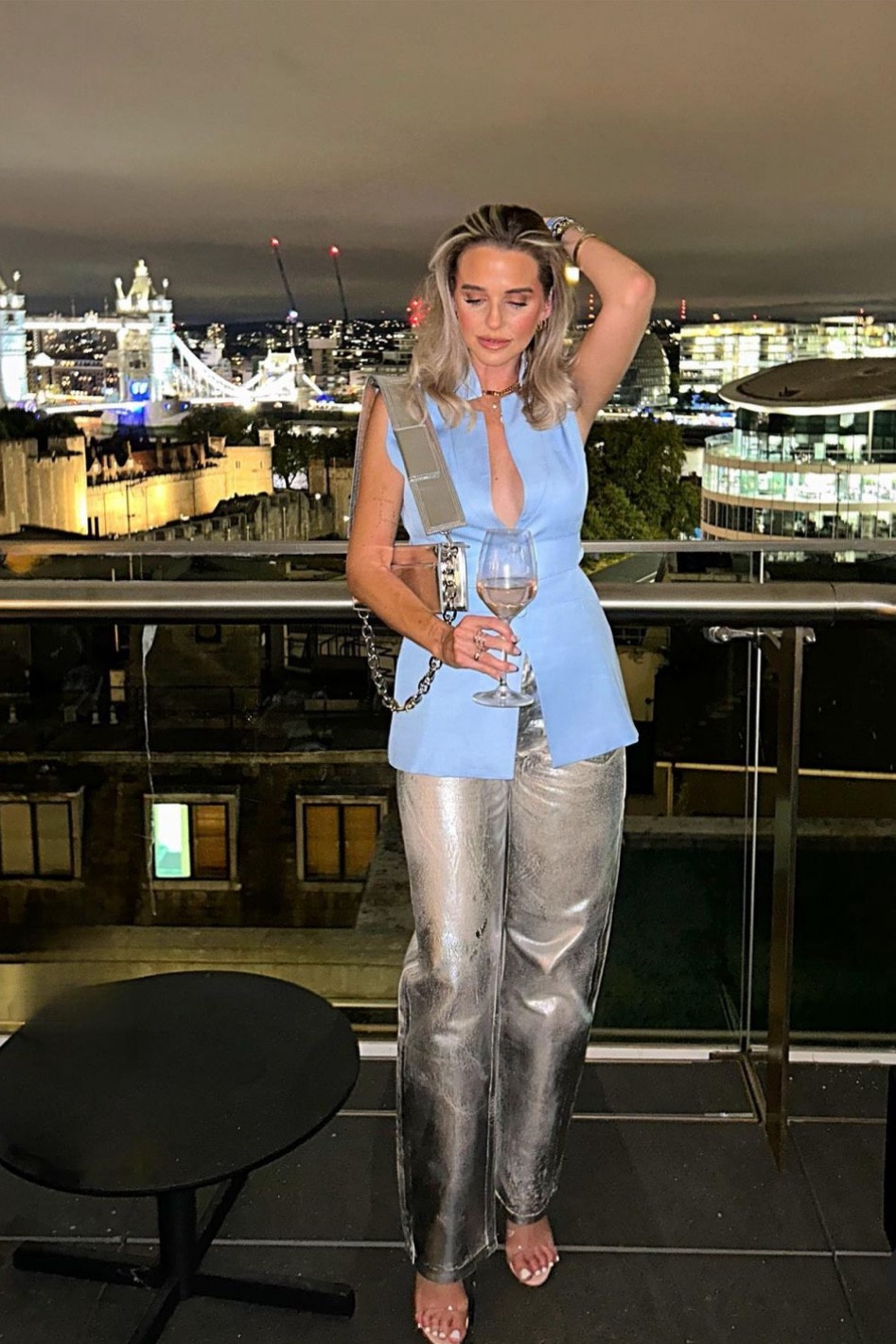 Blue linen waistcoat, silver faux leather trousers, silver metallic bag, Karen millen, Jacquemus 

#LTKSeasonal #LTKeurope #LTKstyletip