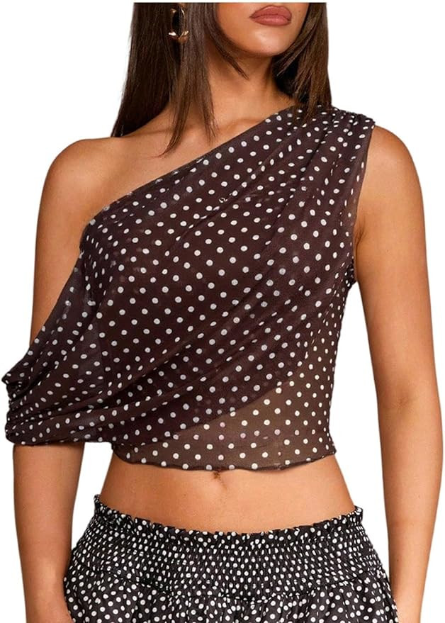 SOLY HUX Women's Cute Y2K Polka Dots Crop Tops See Through Off The Shoulder Cute Tank Top Shirts ... | Amazon (US)