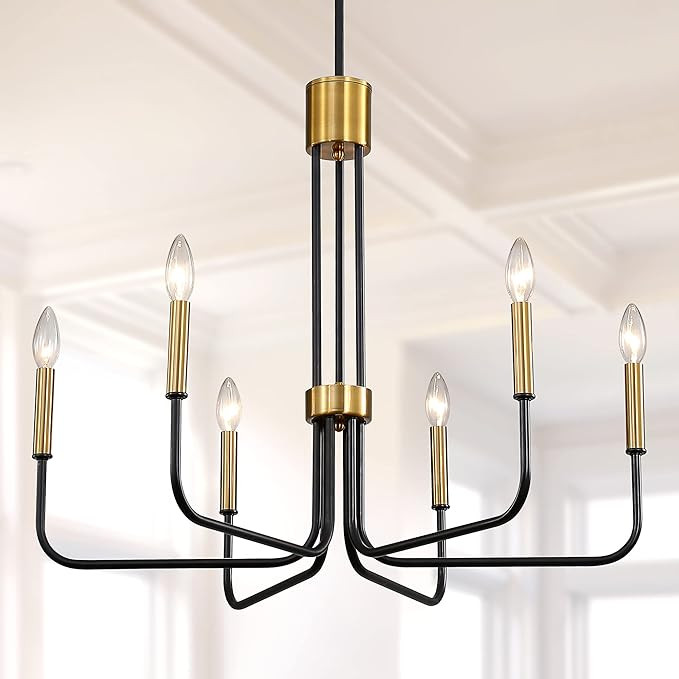 Juhoural Farmhouse Chandelier for Dining Room,Modern 6 Light Black & Gold Candle Chandeliers, Han... | Amazon (US)