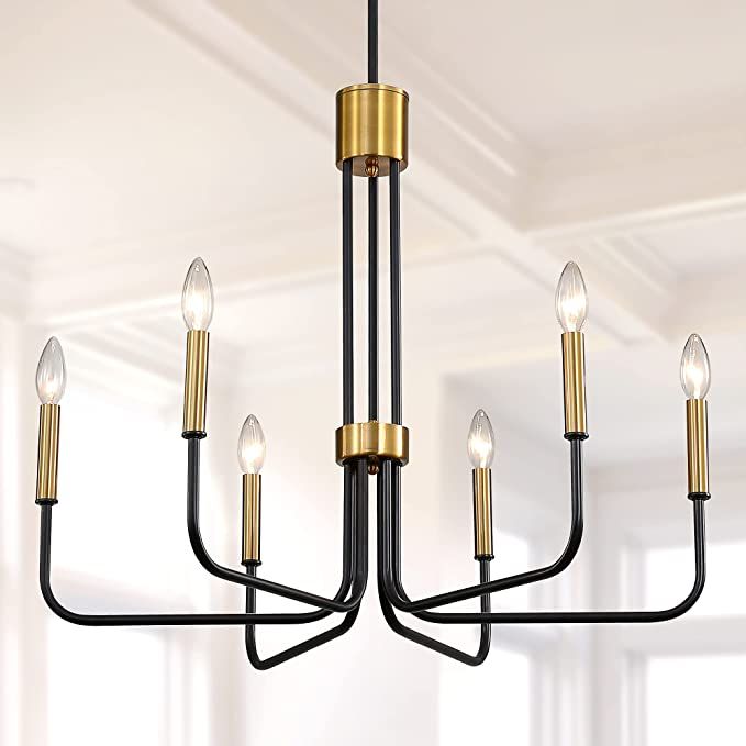 Juhoural Farmhouse Chandelier for Dining Room,Modern 6 Light Black & Gold Candle Chandeliers, Han... | Amazon (US)