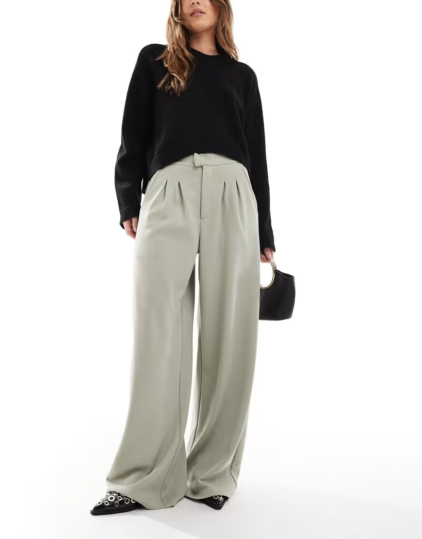 ASOS DESIGN jersey twill wide leg pants in sage-Green | ASOS (Global)