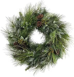 Vita Domi 30" Deluxe Full Sugar Pine and Greens Wreath with Pinecones | Amazon (US)