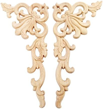 MUXSAM 2Pcs Wood Carved Corner Onlay Applique for Home Furniture Door Cabinet Unpainted Safety Decor | Amazon (US)
