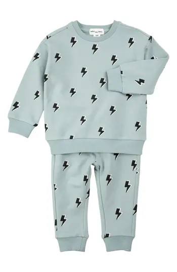 MILES THE LABEL Lightning Print Sweatshirt & Joggers Set in Dark Blue at Nordstrom Rack, Size 6M | Nordstrom Rack