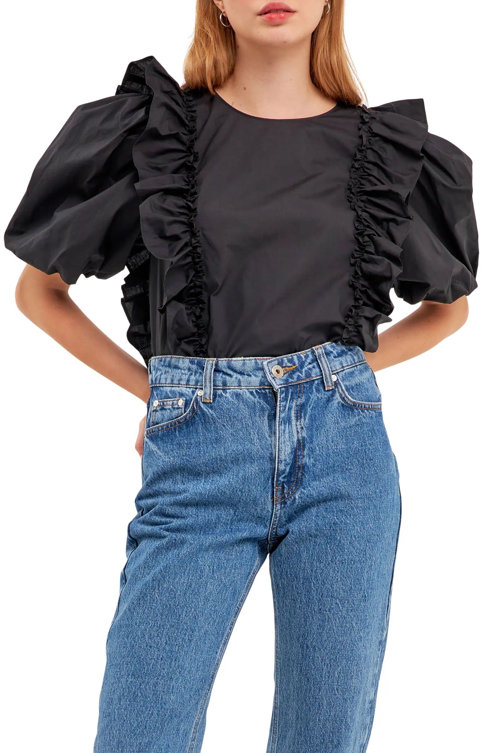 Double Ruffle Puff Sleeve Cotton Blouse | Nordstrom
