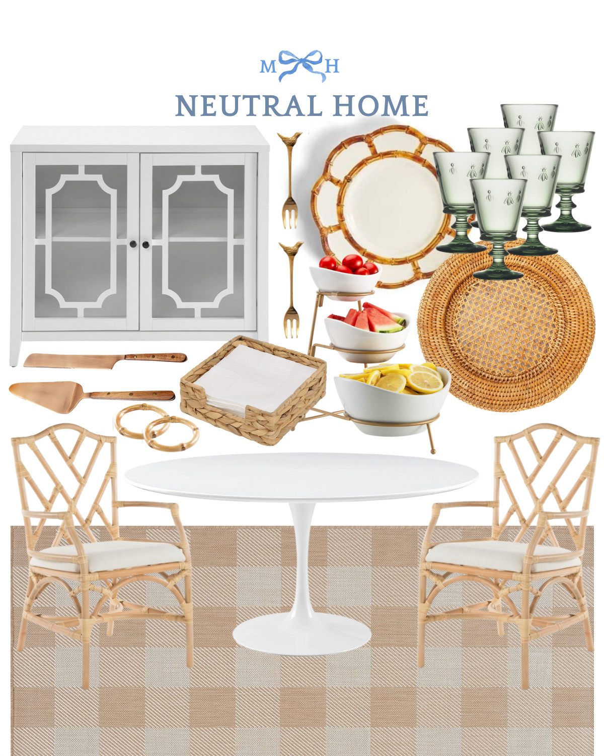 Dining room kitchen seating table rug chairs neutral bamboo table top entertaining cabinet storag... | Amazon (US)