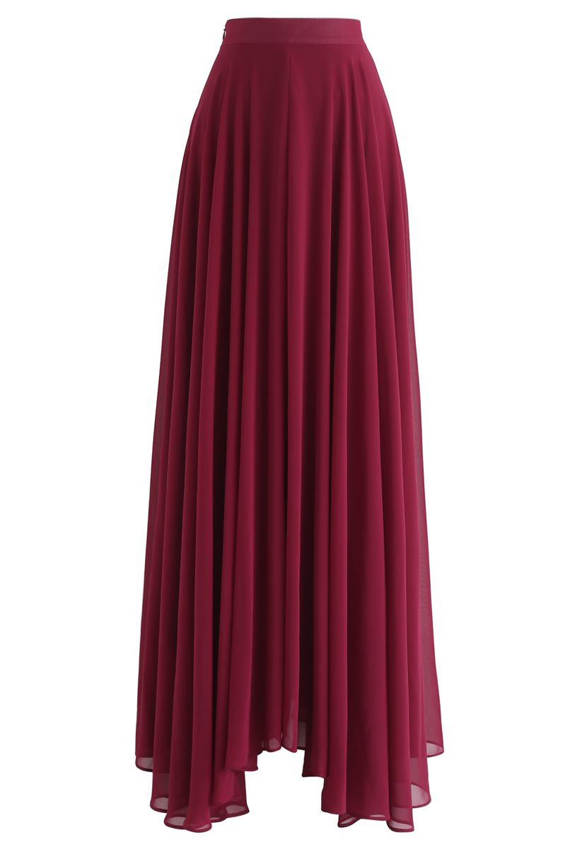 Timeless Favorite Chiffon Maxi Skirt in Wine | Chicwish