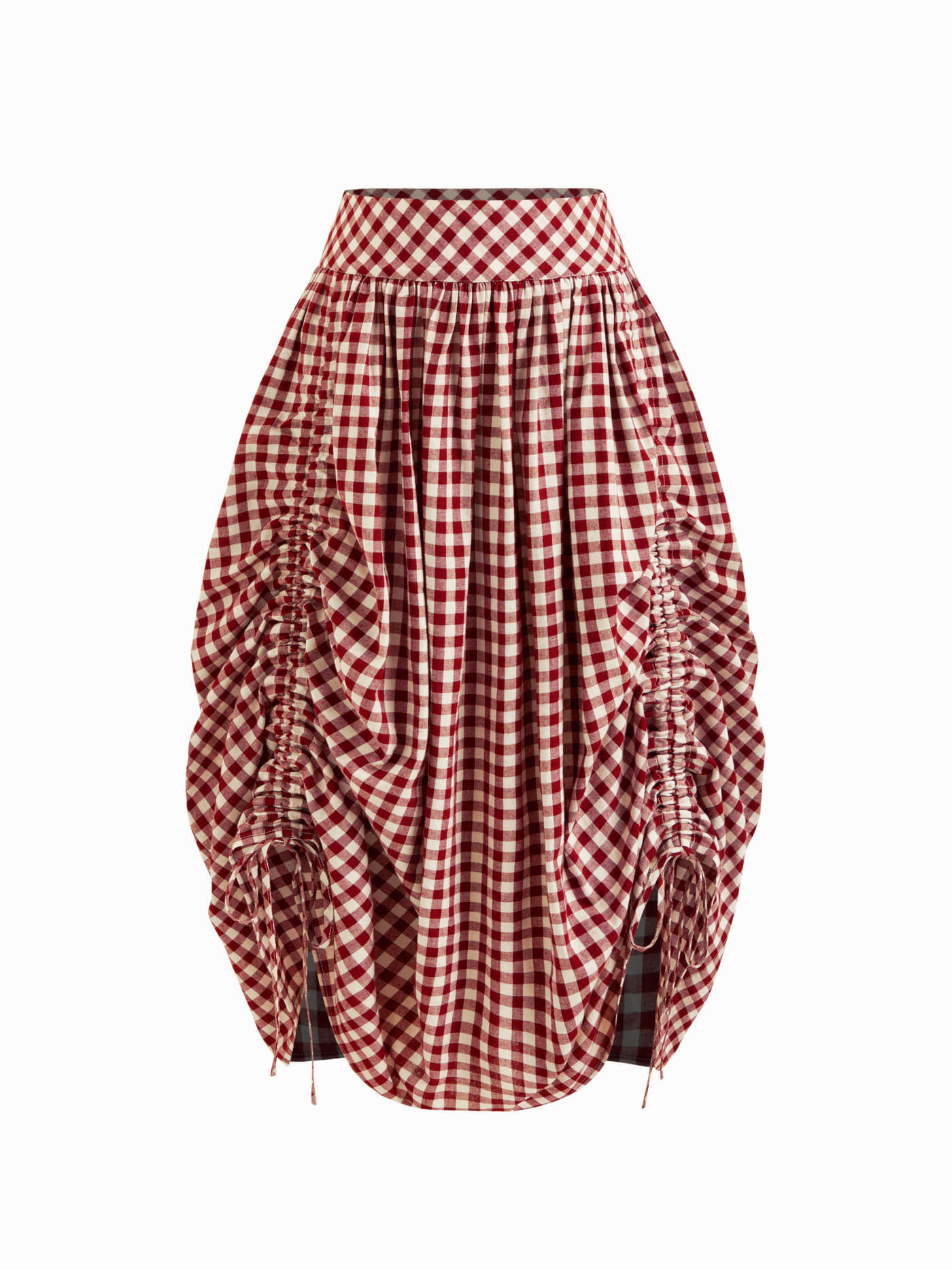 Woven Multi-way 100% Cotton Mid Rise Gingham Drawstring Ruffle Hem Maxi Skirt For Daily Casual | Cider