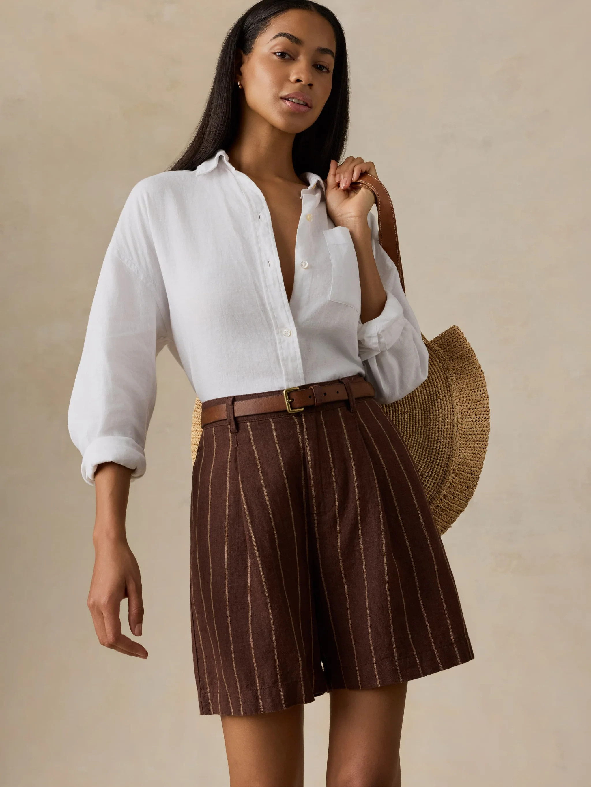 Sun Strider Linen Pleated Short - Harbor Line Stripe | Faherty