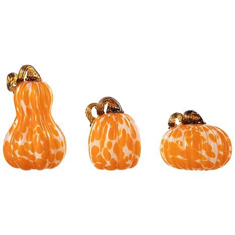 Glitzhome Set of 3 Orange Glass Pumpkin and Gourd - 20648880 | HSN | HSN