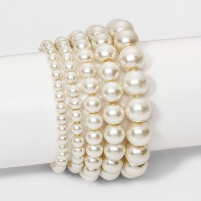 Faux Pearl Stretch Bracelet 5pc - A New Day™ White | Target
