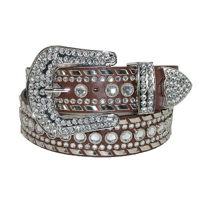 CTM Women's 1 1/2 Inch Western Rhinestone Belt ( Available), Small, Brown | Target