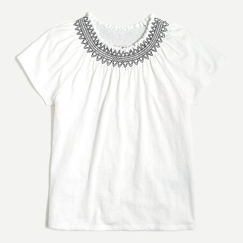 Embroidered smocked-neck tee | J.Crew Factory