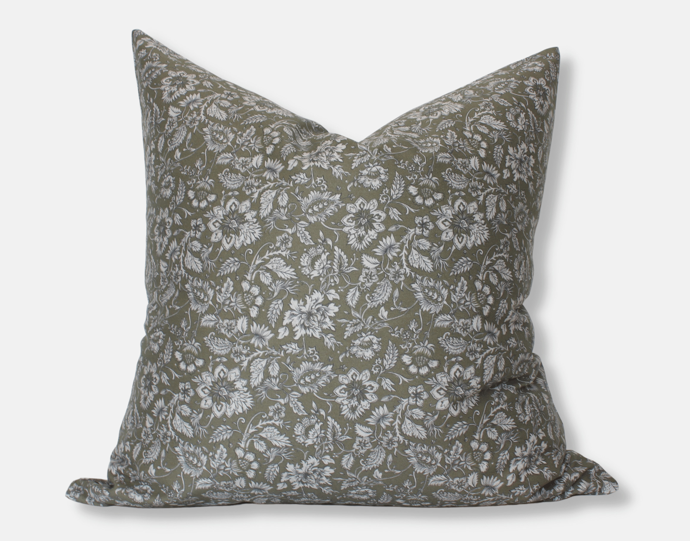 Olive Floral Pillow Cover | Textileish LLC