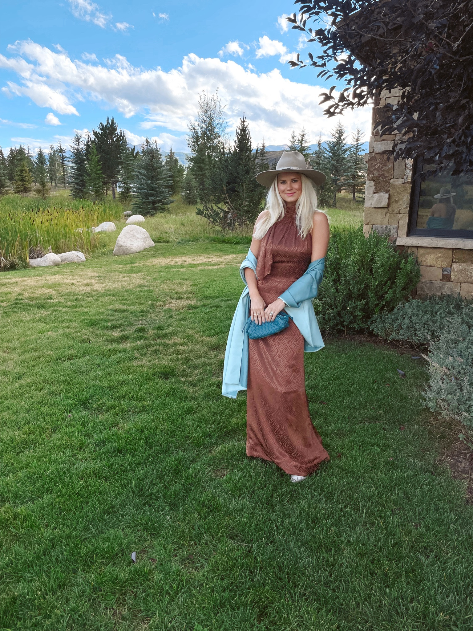 Such a great mountain wedding/rehearsal dinner/welcome party dress. Silky soft and perfect for fall. 
Pair with a cashmere wrap and your set. 
*Hat is Kemo Sabe.

#LTKstyletip #LTKtravel #LTKwedding