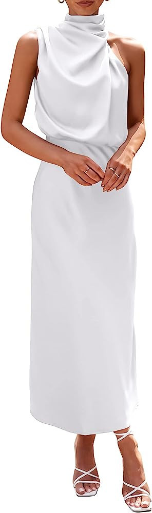 PRETTYGARDEN Women's 2023 Summer Satin Dress Elegant Sleeveless Mock Neck Cocktail Party Maxi Dre... | Amazon (US)